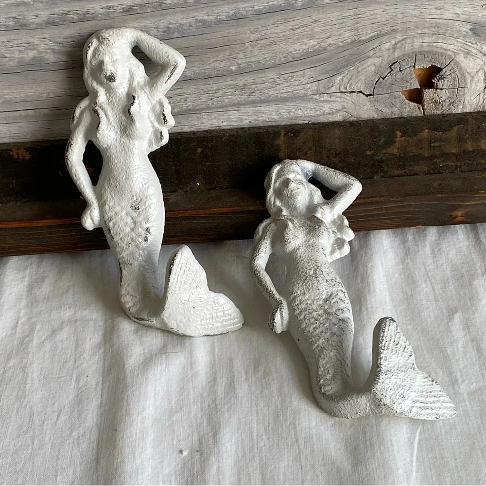 2 Distressed Mermaid Hooks Cast Iron